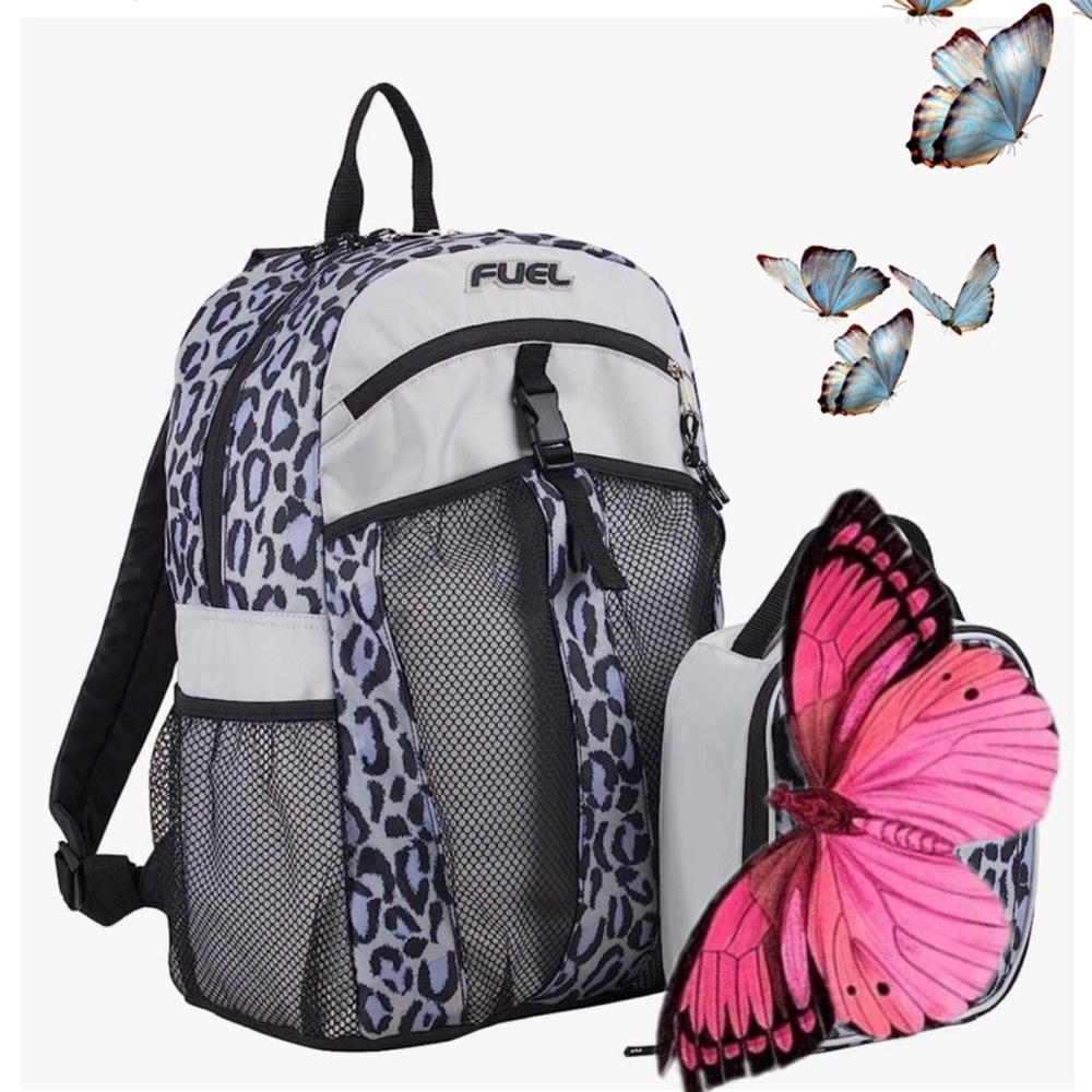 FUEL Leopard Print Backpack 18.5" Gray Black NWOT